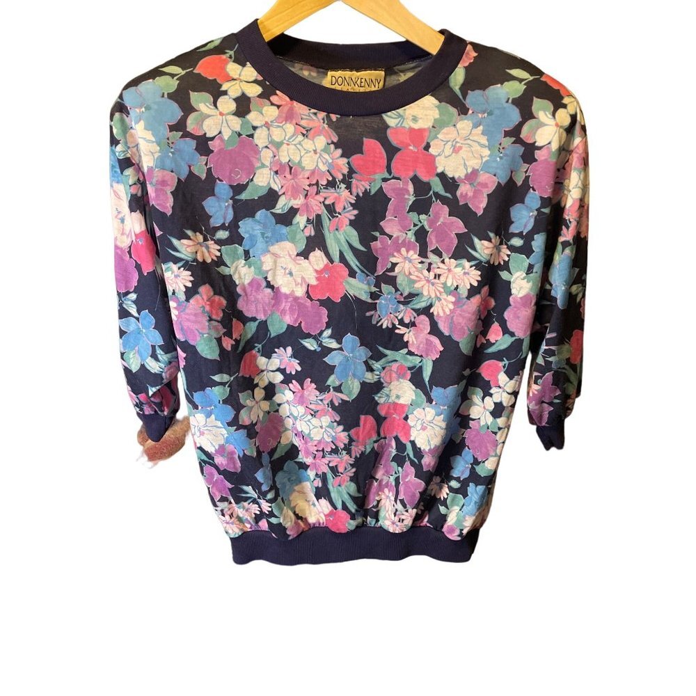 Vintage 90s Y2K Floral Print Pullover Half Sleeve Crewneck Top Sz S